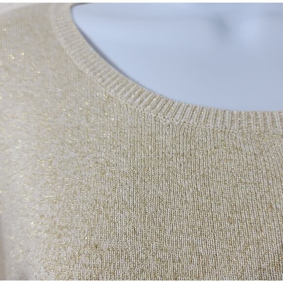 Draper's & Damon's Gold White Marled Round Neck Top Large Lightweight Stretchy - Picture 5 of 5